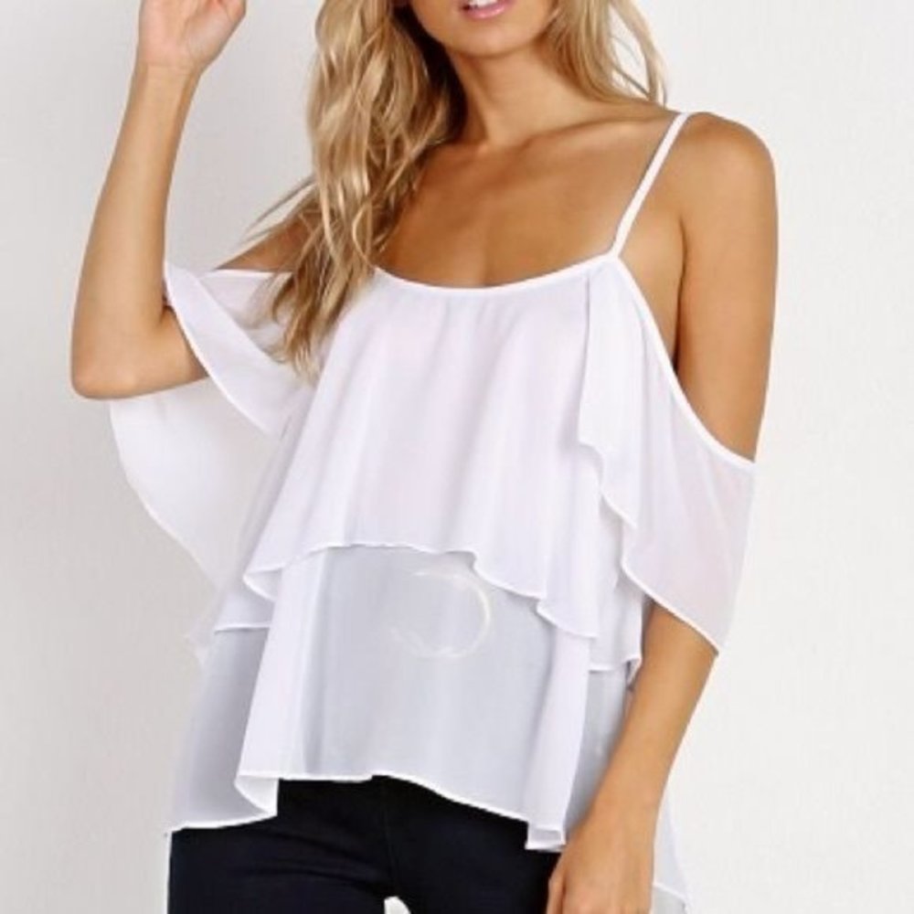 Show Me Your Mumu Romance Ruffle Top White Chiffon Size S